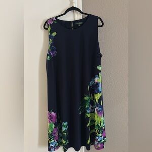 Ralph Lauren Black and Purple Sheath Midi Dress Sleeveless Scoop Neck